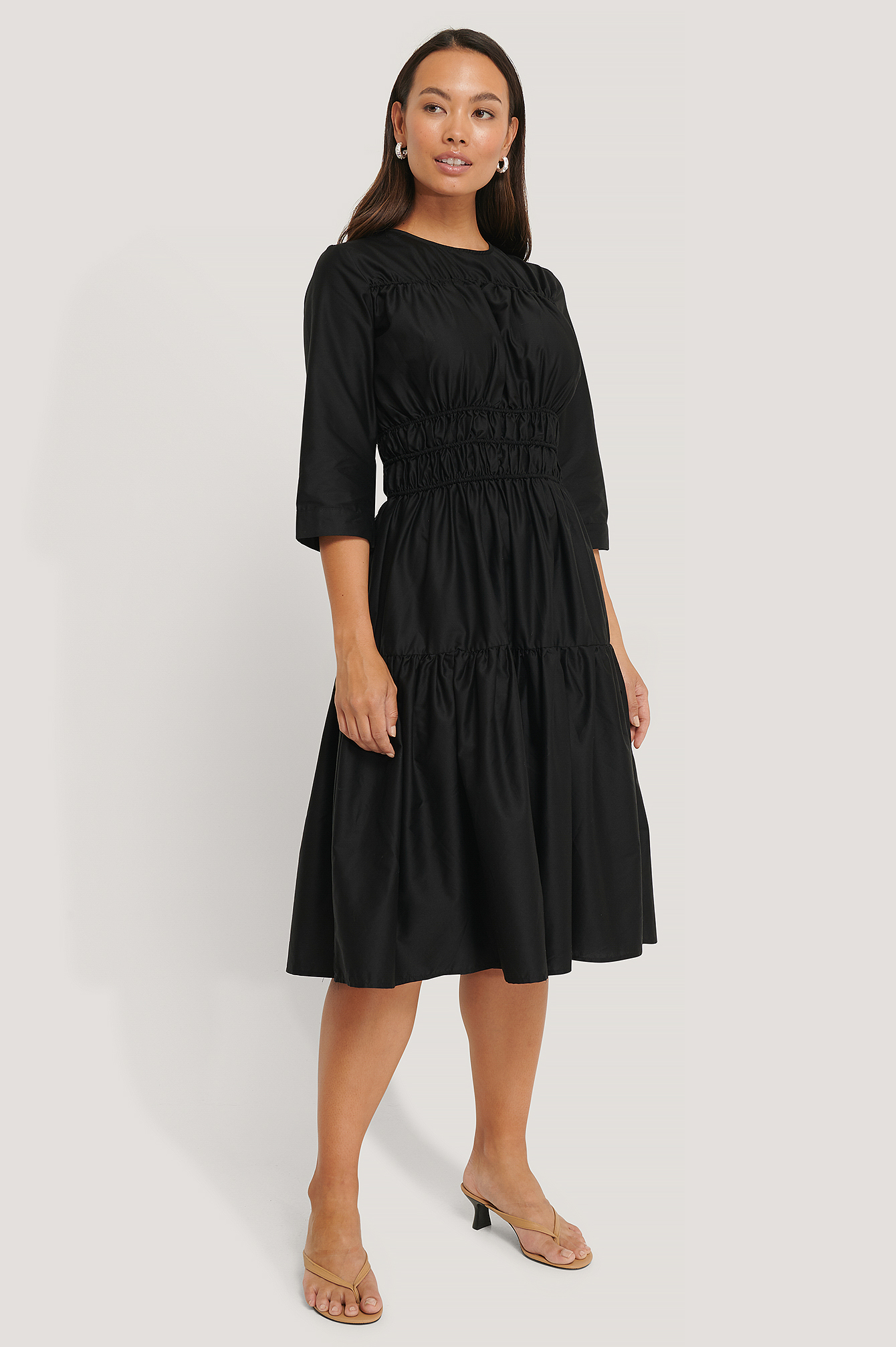Shirred Midi Dress Black | na-kd.com